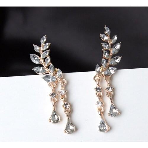 New Fashion Leaf Fringe Angel Wings Flowers Drops Leaf Resin Crystal Stud Earrings For Women Party Jewelry
