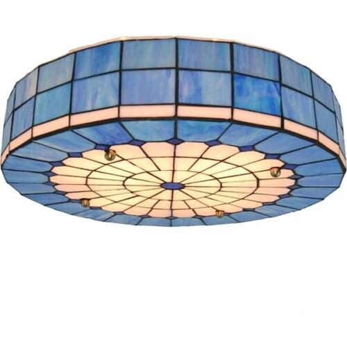 New 20" Tiffany Lights Stained Glass Lamp Flush Mount Light Retro Shell Living Room Bedroom Ceiling Lamp Fixture Lighting CL234