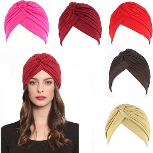 New Women Stretchy Hat Knot Twist Turban Head Wrap Band Muslim Headscarf Cap Bandana Solid Modal Hijab Indian Hats Inner Bonnet
