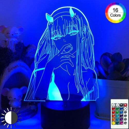 Newest Anime Zero Two 3D Anime Cartoon Night Light LED Childrens Bedroom Decoration Girl Comic Gift Darling In The Franxx