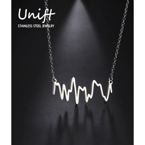 Unift Trendy Heartbeat Pendant Necklace for Women Stainless Steel Electrocardiogram Choker Romantic Jewelry Nurse Doctors Gifts