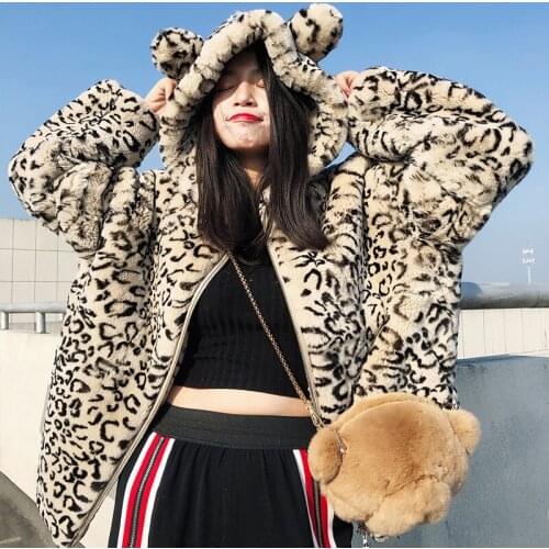 Leopard High Quality Rex Rabbit Fur Jacket Autumn Winter 2020 Hooded Coat Female Street Womens Clothing Ropa De Mujer Zjt1573
