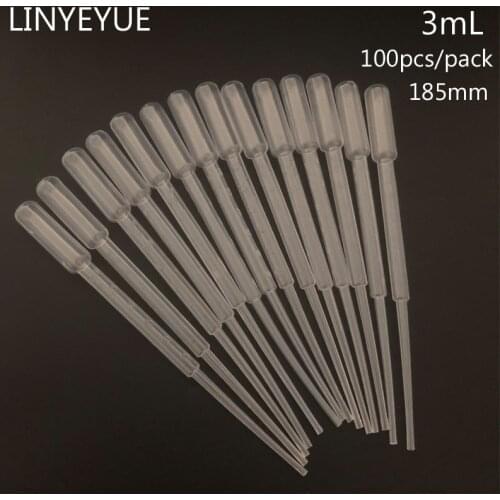 100pcs/pack 3ml 180mm Pasteur Pipette Disposable Safe Plastic Eye Dropper Graduated Transfer Pipettes for Lab Experiment Supply