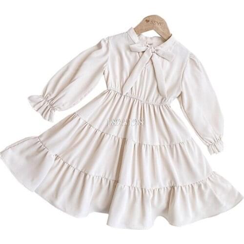 Girls Long-sleeved Waist Dress Sweet Princess Spring And Autumn Childrens Ladies Dresses Girls Chiffon Retro Clothes