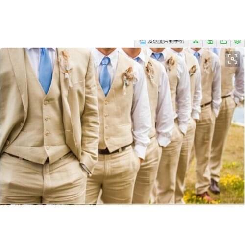 Latest Coat Pant Designs Beige Khaki Linen Beach Groomsman Suits Slim Fit 3 Piece Tuxedo Custom Blazer Prom Suit Terno Masculino