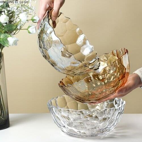 Transparent Glass Fruit Plate Snack Plate Fruit Basket Creative Modern Living Room Coffee Table Home Crystal Glass Fruit Plate