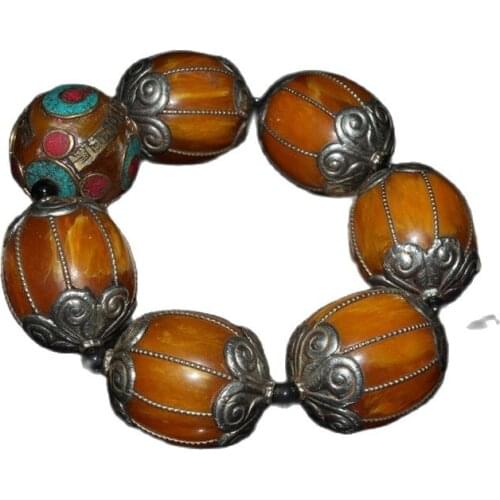 Early collection of Nepalese return six character mantra pine stone Wax Round Bead Bracelet