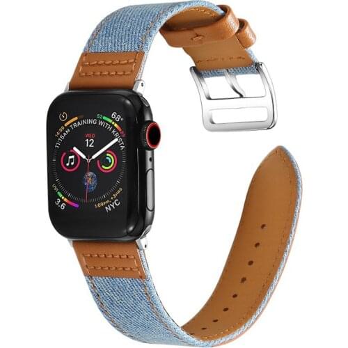 Genuine Leather Canvas Bands for Apple Watch Series 6 SE 5 4 3 2 1 Wrist Strap Bracelet for iWatch 38MM 40MM 42MM 44MM