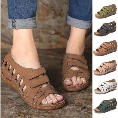 Wedge Sandals For Women Fashion Summer Outdoor Shoes Hollow Out Ladies Footwear Thick Bottom Cross Tied Beach Shoes