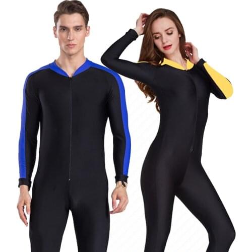 SBART 1PC Couple Rash Guard Women Men Long Sleeve Front Zipper Surfing Sailing Bodysuits Swimwear One Piece Wetsuits DCO