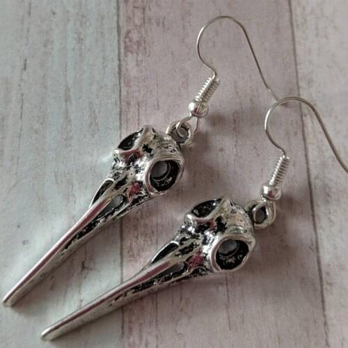Bird Skull Earrings, Gothic Jewelry, Gifts for Her, for Him, Goth Earrings, Punk Earrings, Bird Earrings