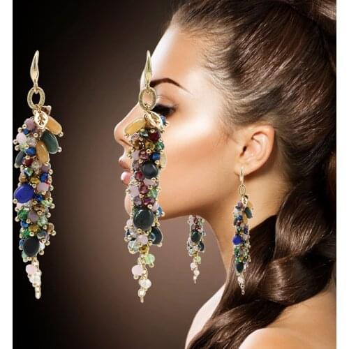 Natural Stone Crystal Beaded Tassel Earrings 2020 Hanging Long Earrings For Women Handmade Fringe Earrings Fashion Jewelry