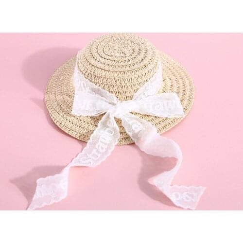 Pet Cats And Dogs Woven Adjustable Sunshade Straw Hat Lace Bow Comfortable Sunshade Pet Supplies Accessories