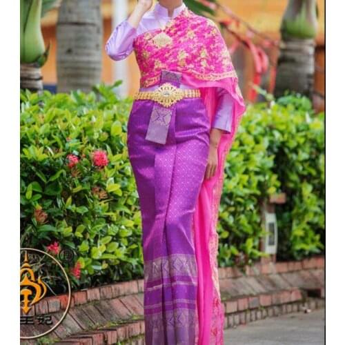 Traditional Thai woman dress Songkran Purple Spring dress