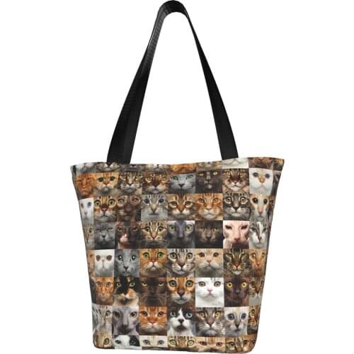 Cat Faces Polyester outdoor girl handbag, woman shopping bag, shoulder bag, canvas bag, gift bag
