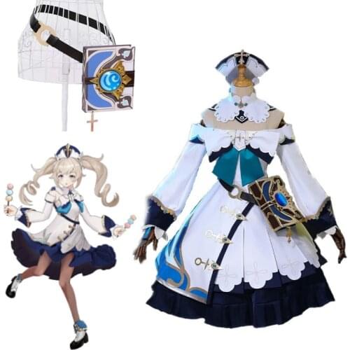 Mangoyoyo Genshin Impact Barbara Dress Cosplay Costume Genshin Impact Barbara Uniform Outfit Game Halloween Party Dress