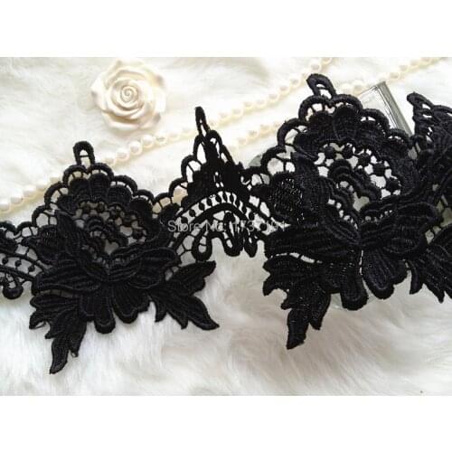 5 Yards Vintage Crochet Water Soluble Black Venice Lace Trim for Bridal, Gowns, Costume Design