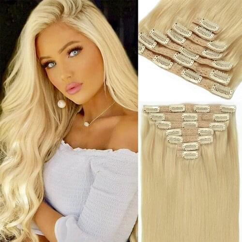 Clip In Hair Extensions Human Hair Brazilian Straight Blonde Clip-on Hair Natural Extension Hair Clip Remy clip ins full head