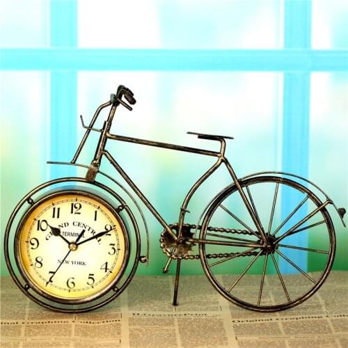 Retro Iron Bicycle Bell Ornamental Clock Household Decor Wrought Furnishing Articles European Rural Table Clock Sitting Room