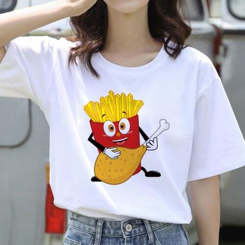 90s Aesthetic Tshirt Vintage Harajuku T-shirt Chips Hamburger Fast Food Women T-shirt Female Korean Style Fashion Girl Tops Tees
