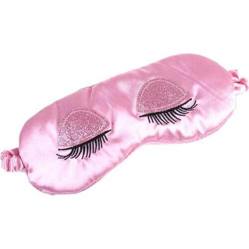 Womens Imitation Silk Glitter Sequins Long Eyelash Embroidery Sleeping Eye Mask with Storage Bag Soft Travel Blindfold
