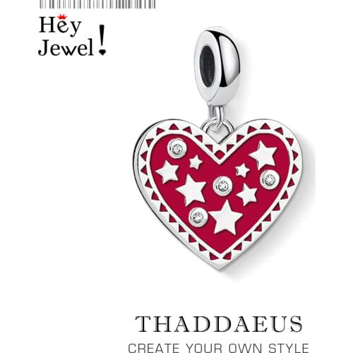 Red Heart with Stars Charms Pendant Europe Jewelry Findings Accessories 925 Sterling Silver Fashion Jewelry Gift For Women