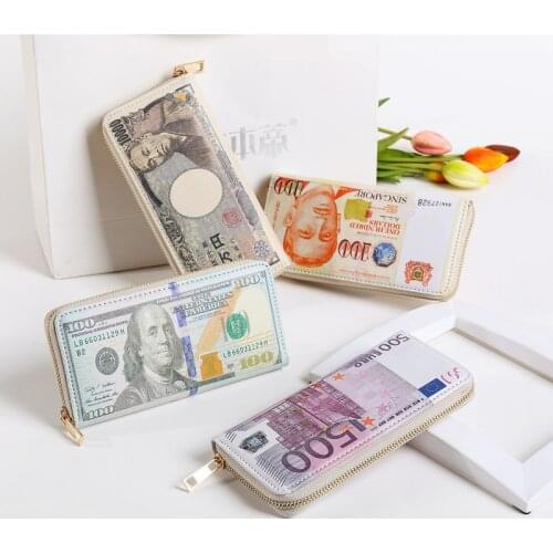 Women Dollar Euro Wallet Long Purse Creative Female Card Holder Casual Zip Ladies Clutch PU Leather Coin Purse ID Holder