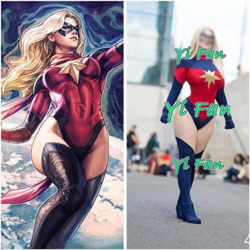 Ms Captain Superhero Costume Spandex Woman Cosplay Costume for Halloween Girl Zentai Catsuit Custom Made
