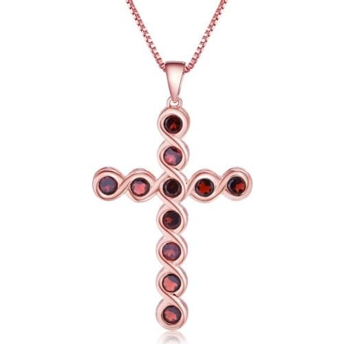 GEMS BALLET Genuine 925 Sterling Silver Gemstone 4.05Ct Natural Garnet Cross Pendant Necklace For Women Wedding Fine Jewelry