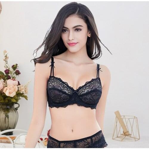 Women sexy underwear underwire Lace ultra thin see through bra plus size cup brassiere cream white black lingerie