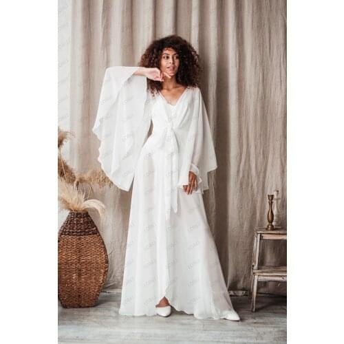 LO&LI 2021New Women White Chiffon Dress Robe Summer Sexy Beach Dress Women Chiffon Bikini Cover Up Bathing Su