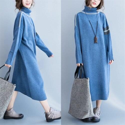 2020 Winter women loose causal patchwork turtleneck sweater dress,plus size Fashion Autumn long warm dresses outwear dress