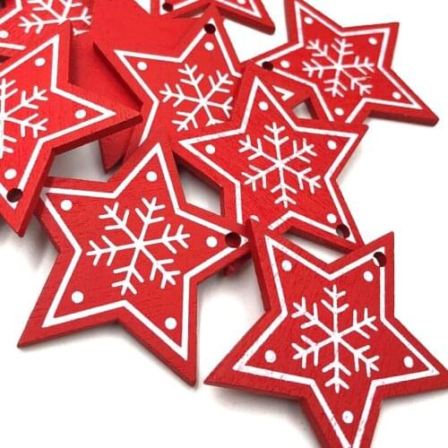 10pcs Red Christmas Star Wood Flatback/Buttons Scrapbook embellishment WB502