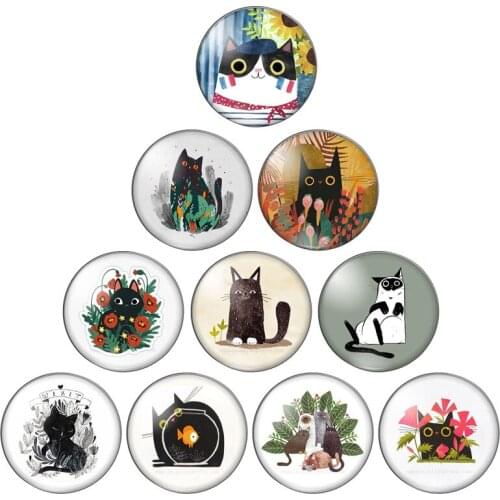 Fashion Lovely Cartoon Cats beauty 10pcs 12mm/18mm/20mm/25mm Round photo glass cabochon demo flat back Making findings