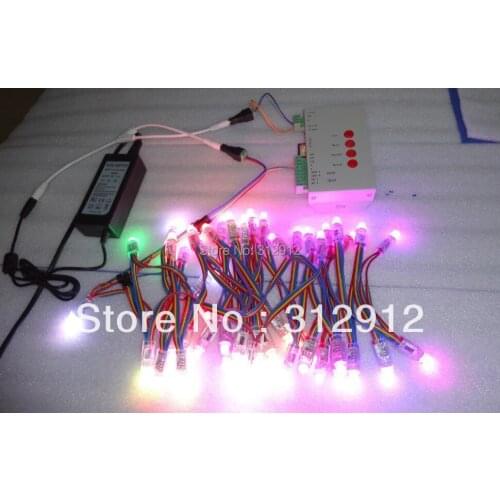 100pcs 5V WS2801 12mm pixel node+T-1000s sd card controller+5V/5A power adaptor kit