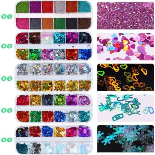 12 In 1 Sequins Butterfly Nail Art Sequins Holographic Glitter Flakes Paillette Chameleon Stickers For Manicure Design Decor