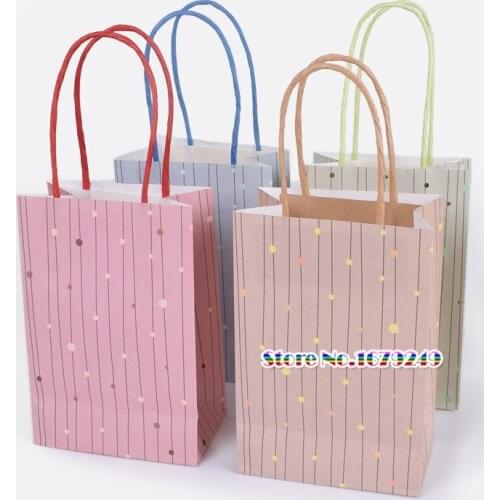 12x17x7cm Bronzing hot stamping Dot stripe Packaging bags, Handle Paper Box Bags Kraft Paper Gift Bag With Handles 100pcs/lot