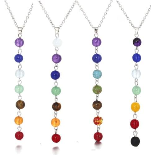 7 Chakra Gem Stone Beads Pendant Necklace Women Yoga Reiki Healing Balancing Maxi Chakra Necklaces Bijoux Femme Jewelry 2019 New