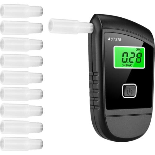 Alcohol Tester Portable Breathalyzer Grade Accuracy LCD with 10 Mouthpieces Memory Function for Personal & Professional Use