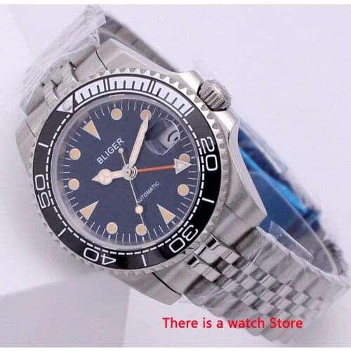 Bliger 40mm Automatic Mechanical Watch Men Business Sapphire Crystal Vintage GMT Watch Luminous Waterproof Calendar Wristwatch