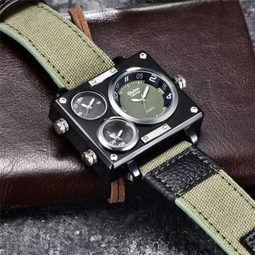 Oulm 3595 Green Watches Men Top Brand Luxury Fabric Big Size Quartz Clock 3 Time Zone Male Sport Watch relogio masculino