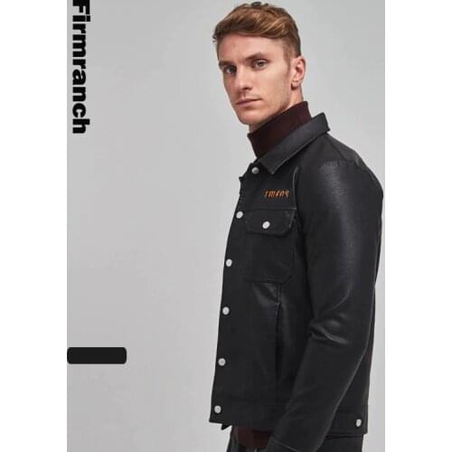 Firmranch 2020 autumn black pilot jacket mens PU leather trench coat biker jacket steampunk streetwear motorcycle jacket men