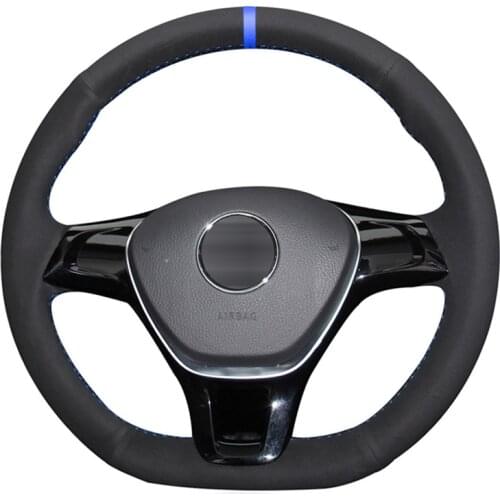 Black Suede Blue Marker Car Steering Wheel Cover for Volkswagen VW Golf 7 (VII) Golf Sportsvan(SV) Polo Tiguan Allspace T-Roc