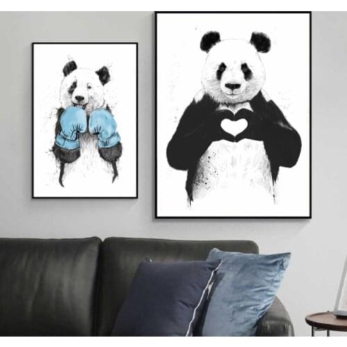 Baby Room Cute Animal Canvas Painting Prints Panda Heart Gesture Boxing Wall Art Posters Nursery Picture for Kids Room Decor
