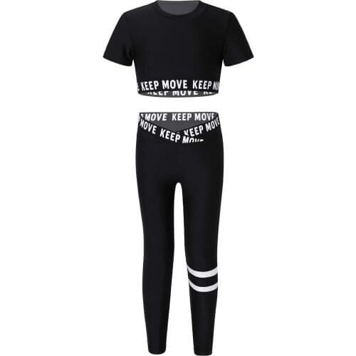 Kids Girls Sportswear Short Sleeve Cropped Top and High Waist Pants Set Gym Yoga Running Workout Children Breathbale Tracksuit