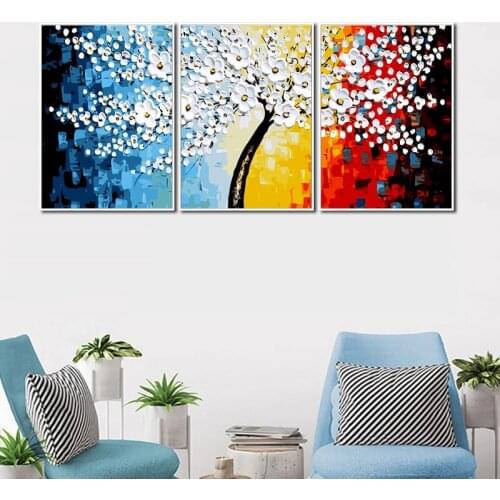 GATYZTORY 3PC DIY Painting By Numbers Kits White Flower And Tree Oil Picture By Number Modern Home Decor Wall Art Crafts