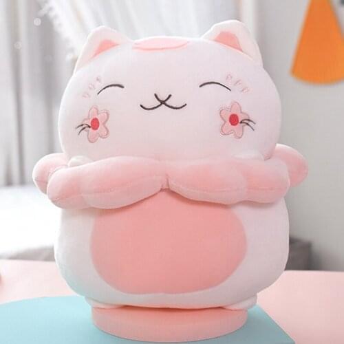 Kawaii Plush Cat Girl Dolls with Flower Soft Stuffed Pink Color Cat Plush Toys Girl Lovely Valentine Birthday Gift