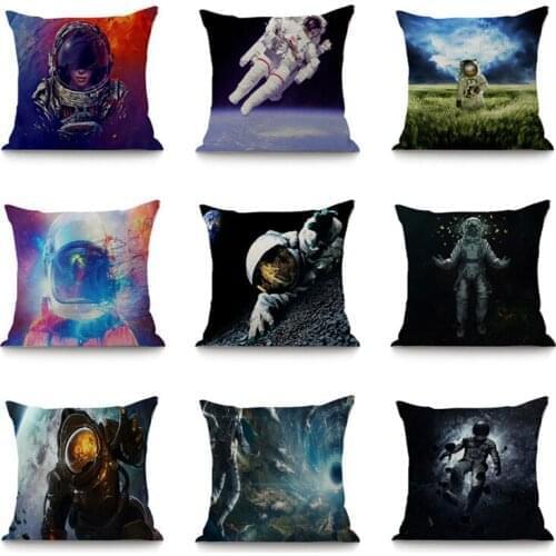 Square Pillow 45x45 Space Astronaut Pattern Print Throw Pillowcase Decorative Linen Cushion Cover Sofa Car Home Decor