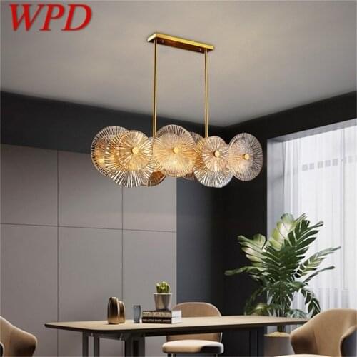 WPD Chandelier Gold Rectangle Pendant Lamp Postmodern Home Creative Light Fixture for Living Dining Room