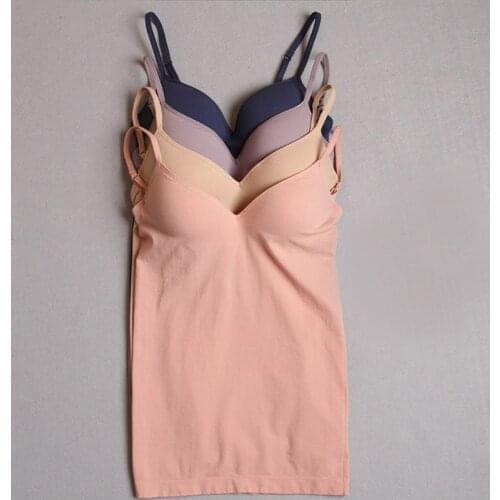 New Women Solid Tank Top Underwear Adjustable Strap Built In Cup Padded Wireless Slim Camisole Camis Home Indoor Wear Size M L